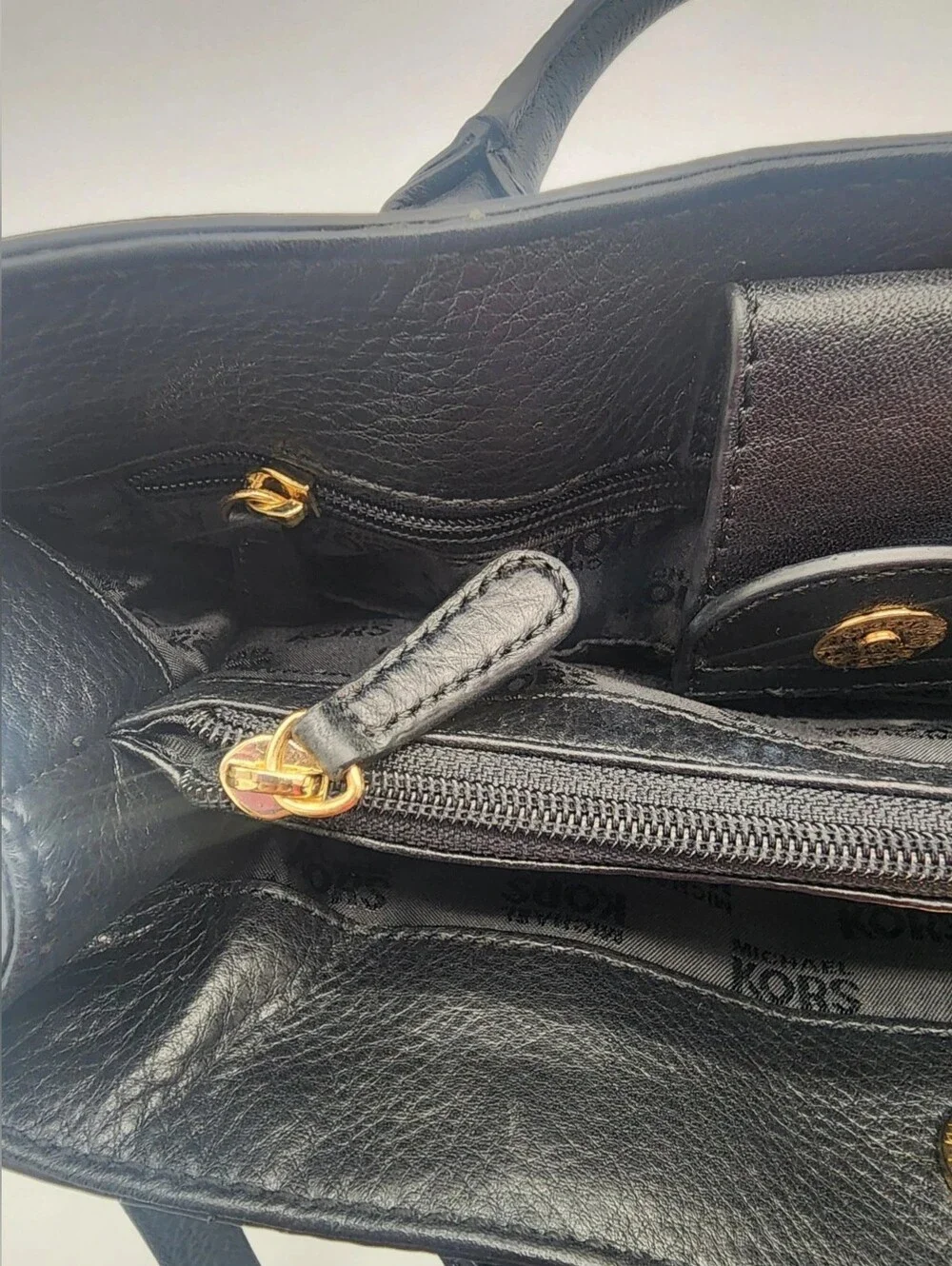 Michael Kors Hamilton Satchel Black Pebbled Leather Gold Hardware